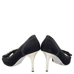 مملوكة مسبقًا حذاء كعب عالي لوي فيتون مقدمة مفتوحة كانفاس أسود بالشعار مقاس 39