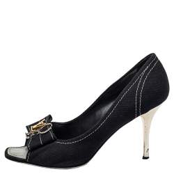 مملوكة مسبقًا حذاء كعب عالي لوي فيتون مقدمة مفتوحة كانفاس أسود بالشعار مقاس 39