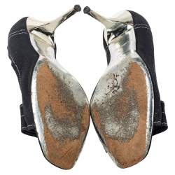 مملوكة مسبق ًا حذاء كعب عالي لوي فيتون مقدمة مفتوحة كانفاس أسود بالشعار مقاس 39