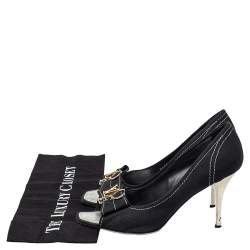 مملوكة مسبقًا حذاء كعب عالي لوي فيتون مقدمة مفتوحة كانفاس أسود بالشعار مقاس 39