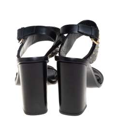 Pre Owned صندل لوي فيتون نوماد سير كاحل جلد مرصع وكانفاس مونوغرام أسود/بني مقاس 41