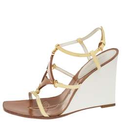 مملوكة مسبقًا Louis Vuitton Yellow Patent Leather Wedge Ankle Strap Sandals Size 37