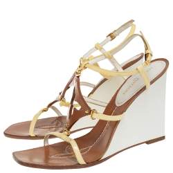 مملوكة مسبقًا Louis Vuitton Yellow Patent Leather Wedge Ankle Strap Sandals Size 37