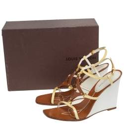 مملوكة مسبقًا Louis Vuitton Yellow Patent Leather Wedge Ankle Strap Sandals Size 37