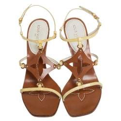 مملوكة مسبقًا Louis Vuitton Yellow Patent Leather Wedge Ankle Strap Sandals Size 37