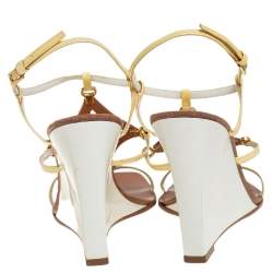 مملوكة مسبقًا Louis Vuitton Yellow Patent Leather Wedge Ankle Strap Sandals Size 37