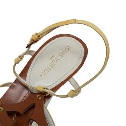 مملوكة مسبقًا Louis Vuitton Yellow Patent Leather Wedge Ankle Strap Sandals Size 37