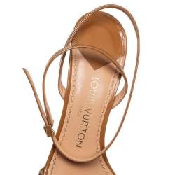 Pre Owned Louis Vuitton Brown/Beige Suede And Patent Leather Flower Embellished Sandals Size 39.5