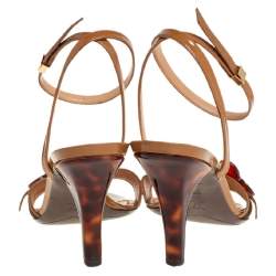 Pre Owned Louis Vuitton Brown/Beige Suede And Patent Leather Flower Embellished Sandals Size 39.5