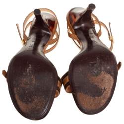 Pre Owned Louis Vuitton Brown/Beige Suede And Patent Leather Flower Embellished Sandals Size 39.5