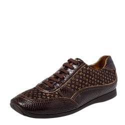 Louis Vuitton Brown Monogram Satin And Python Embossed Leather Low Top Sneakers Size 39.5
