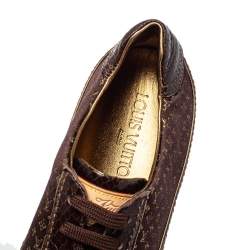 Louis Vuitton Brown Monogram Satin And Python Embossed Leather Low Top Sneakers Size 39.5