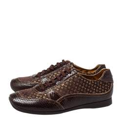 Louis Vuitton Brown Monogram Satin And Python Embossed Leather Low Top Sneakers Size 39.5