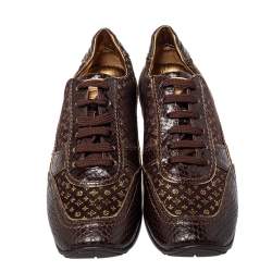 Louis Vuitton Brown Monogram Satin And Python Embossed Leather Low Top Sneakers Size 39.5