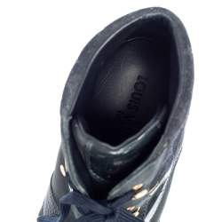 Pre Owned حذاء رياضي لوي فيتون ويدج عنق مرتفع سويدي مونوغرامي و جلد أزرق مقاس 36.5