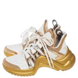 Pre Owned Louis Vuitton White/Gold Leather and Mesh LV Archlight Sneakers Size 38.5