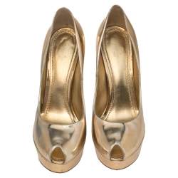 Louis Vuitton Metallic Gold Leather Peep Toe Platform Pumps Size 37