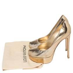 Louis Vuitton Metallic Gold Leather Peep Toe Platform Pumps Size 37