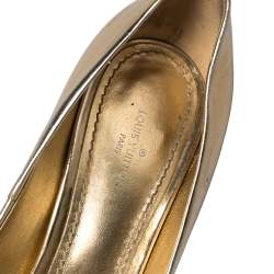 Louis Vuitton Metallic Gold Leather Peep Toe Platform Pumps Size 37