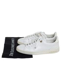 Pre Owned Louis Vuitton White Croc Embossed Leather Frontrow Low Top Sneakers Size 36
