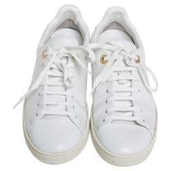 Pre Owned Louis Vuitton White Croc Embossed Leather Frontrow Low Top Sneakers Size 36