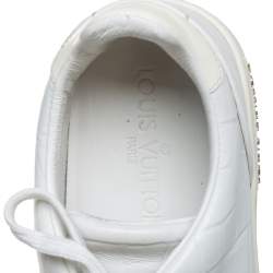 Pre Owned Louis Vuitton White Croc Embossed Leather Frontrow Low Top Sneakers Size 36
