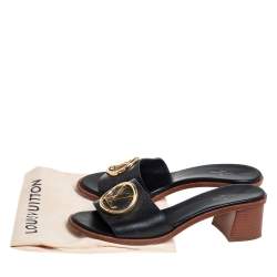 Pre Owned Louis Vuitton Black Leather Slide Sandals Size 40