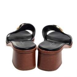 Pre Owned Louis Vuitton Black Leather Slide Sandals Size 40