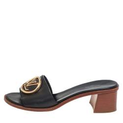 Louis Vuitton Black Leather Slide Sandals Size 40