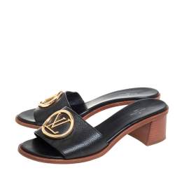 Pre Owned Louis Vuitton Black Leather Slide Sandals Size 40