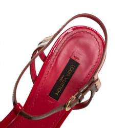 Louis Vuitton Multicolor Patent Leather Platform T Strap Sandals Size 37