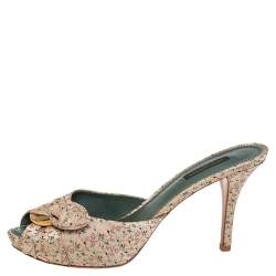 مملوكة مسبقًا Louis Vuitton Off White Embroidered Fabric Bow Slide Sandals Size 37.5