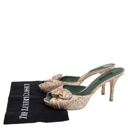 مملوكة مسبقًا Louis Vuitton Off White Embroidered Fabric Bow Slide Sandals Size 37.5