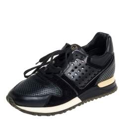 مملوكة مسبقًا Louis Vuitton Black Suede And Perforated Leather Run Away Sneakers Size 36