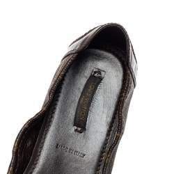 Pre Owned Louis Vuitton Brown Monogram Coated Canvas And Patent Leather Ballet Flats Size 38.5