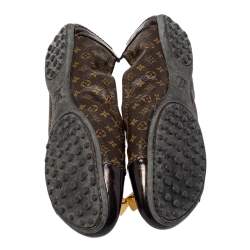 Pre Owned Louis Vuitton Brown Monogram Coated Canvas And Patent Leather Ballet Flats Size 38.5