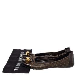 Pre Owned Louis Vuitton Brown Monogram Coated Canvas And Patent Leather Ballet Flats Size 38.5