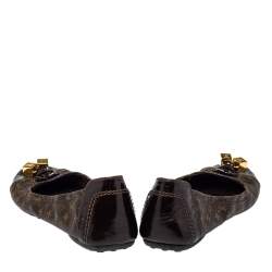 Pre Owned Louis Vuitton Brown Monogram Coated Canvas And Patent Leather Ballet Flats Size 38.5