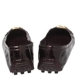 Pre Owned حذاء باليرينا فلات أوكسفورد لوي فيتون جلد لامع عنابي مقاس 39