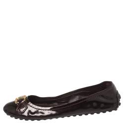 Pre Owned حذاء باليرينا فلات أوكسفورد لوي فيتون جلد لامع عنابي مقاس 39