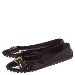 Pre Owned حذاء باليرينا فلات أوكسفورد لوي فيتون جلد لامع عنابي مقاس 39