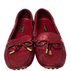 Pre Owned Louis Vuitton Red Monogram Leather Gloria  Slip On Loafers Size 38