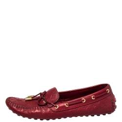 Pre Owned Louis Vuitton Red Monogram Leather Gloria  Slip On Loafers Size 38