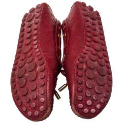 Pre Owned Louis Vuitton Red Monogram Leather Gloria  Slip On Loafers Size 38