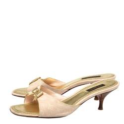 مملوكة مسبقًا Louis Vuitton Pink/Gold Monogram Canvas Bow Mule Sandals Size 37.5
