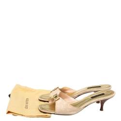 مملوكة مسبقًا Louis Vuitton Pink/Gold Monogram Canvas Bow Mule Sandals Size 37.5