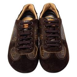 مملوكة مسبقًا Louis Vuitton Brown Suede And Monogram Coated Canvas Low Top Sneakers Size 37.5