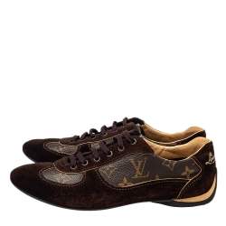 مملوكة مسبقًا Louis Vuitton Brown Suede And Monogram Coated Canvas Low Top Sneakers Size 37.5