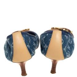 مملوكة مسبقًا Louis Vuitton Blue Monogram Denim And Beige Leather Buckle Embellished Pumps Size 38