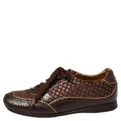 مملوكة مسبقًا Louis Vuitton Brown Monogram Fabric and Python Embossed Leather Low Top Sneakers Size 36.5